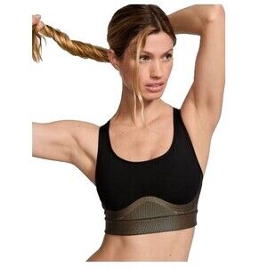 VSX Victoria’s Secret Player Shine Sports Bra Black Gold Women’s Small Pre‑Owned